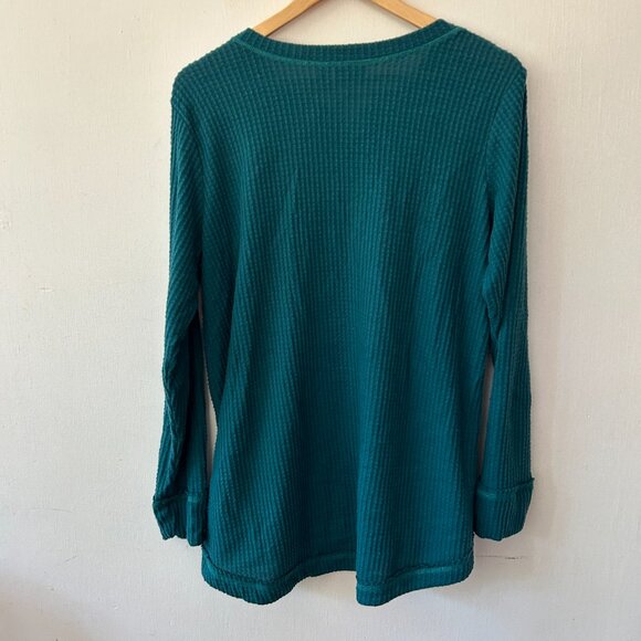 Logo Lounge Lori Goldstein Thermal Shirt Womens Large Blue Green Split Neck Top - Picture 5 of 5